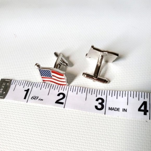 Stainless Steel American Flag Cuff Links - Picture 3 of 4
